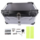 AP03 65L Aluminum Waterproof Motorcycle Top Case, Trunk Tail Box with Security Lock for Luggage (Silver)