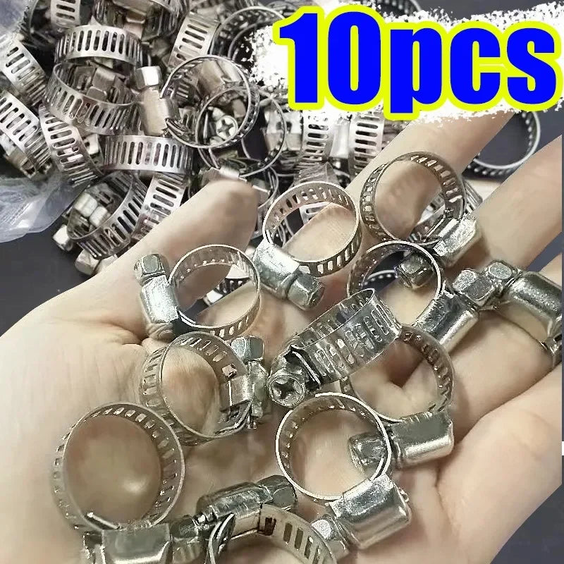 10pcs Adjustable Stainless Steel Screw Band Hose Clamps Car Fuel Tube Clamp Worm Gear Plier Tools Faucet Water Pipes Fasteners