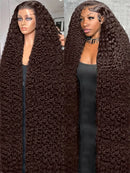 250 Density 13x6 HD Chocolate Brown Deep Wave Human Hair Wig Curly 13x4 Lace Front Water Wave 40Inch Lace Frontal Wig Preplucked