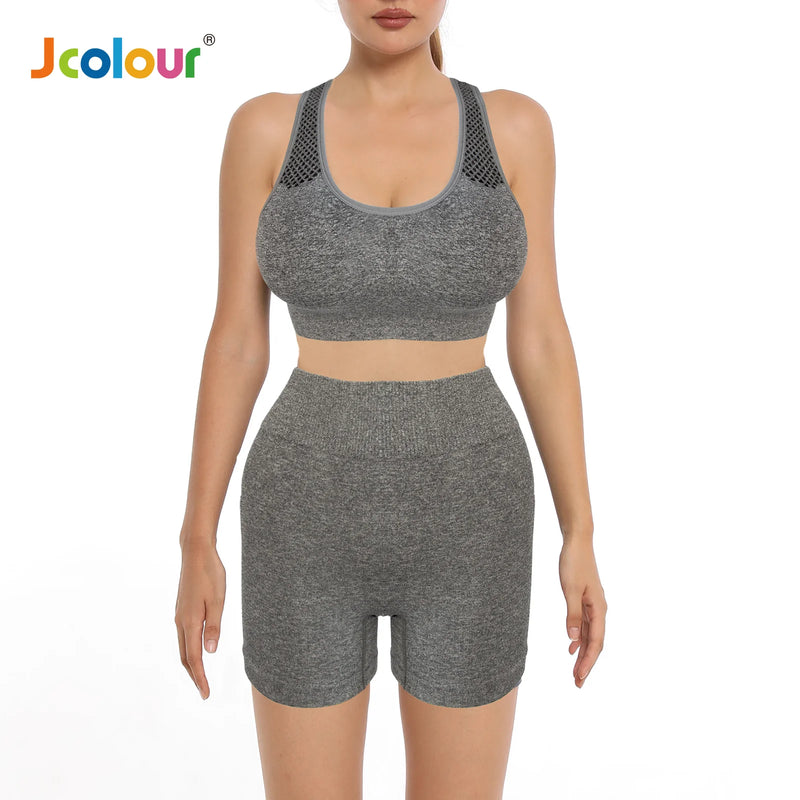 Frete grátis Jcolour Conjunto de Top e Shorts Esportivo Feminino, Respirável e de Secagem Rápida para Yoga e Corrida