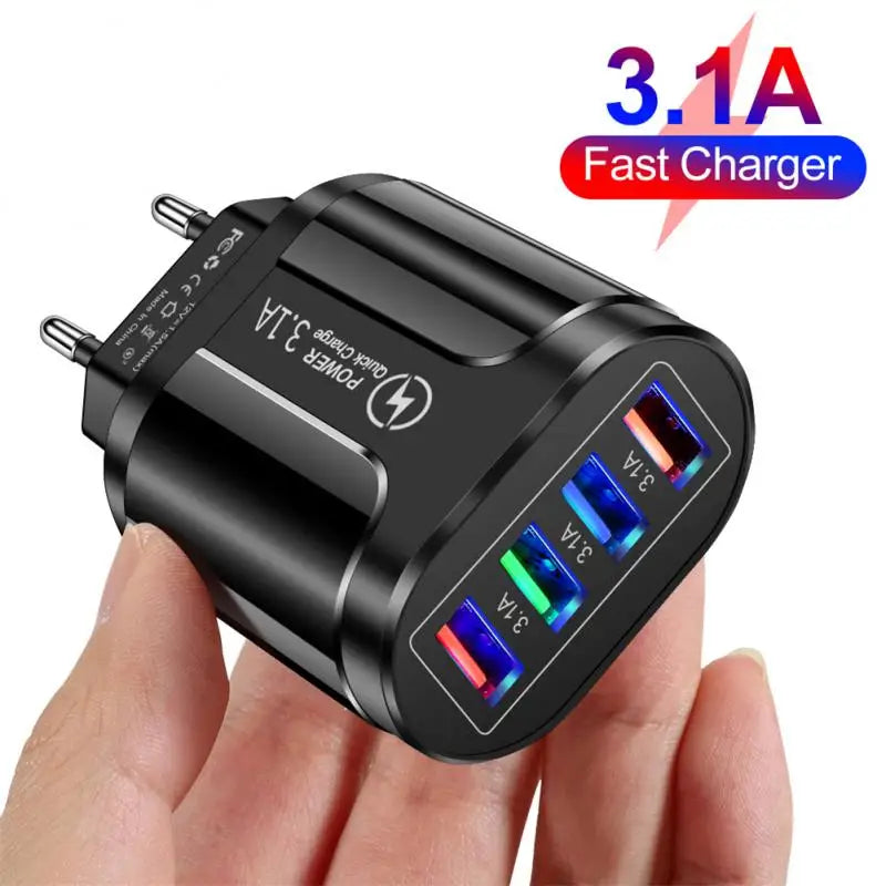 Universal 4 Ports Fast Quick Charge LED USB Hub Wall Charger Adapter UK EU US Plug Travel Phone Charger Power Socket Plug