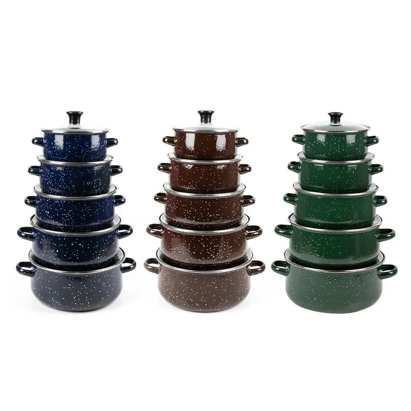 Europe and the United States enamel set pot five sets of enamel soup pot two ears pot black green blue brown pitted pot