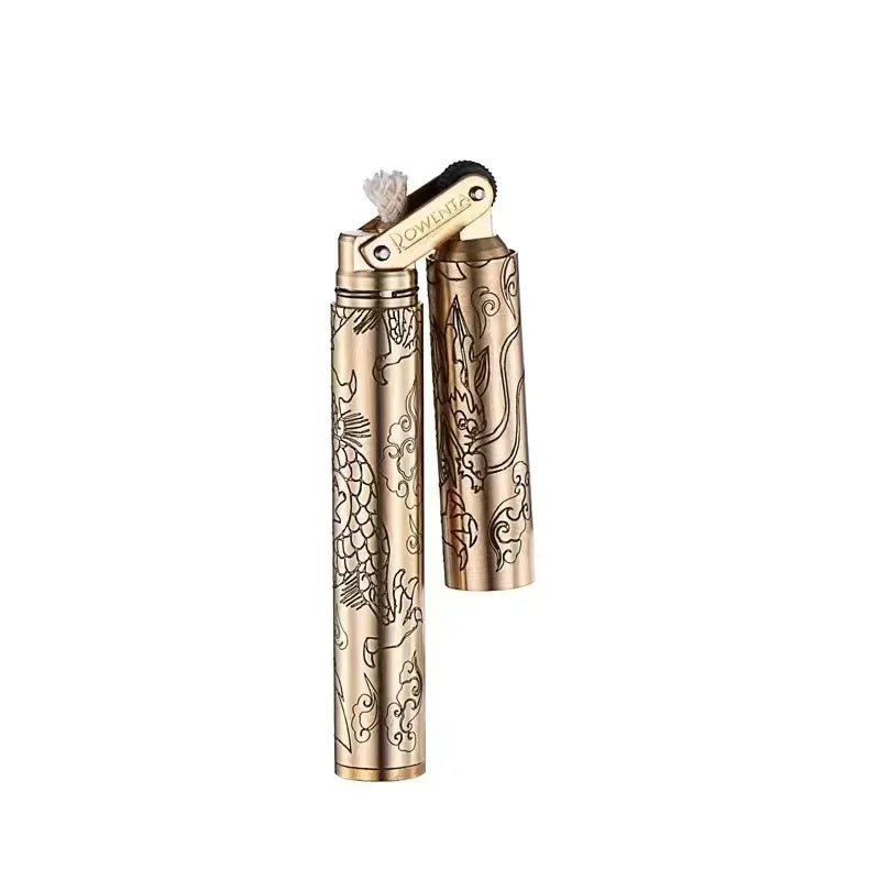 Brass Kerosene Nunchakus Lighters Windproof Mini Retro Grinding Wheel Ignition Flint Free Fire Men Smoking Toy Gift 2024 New