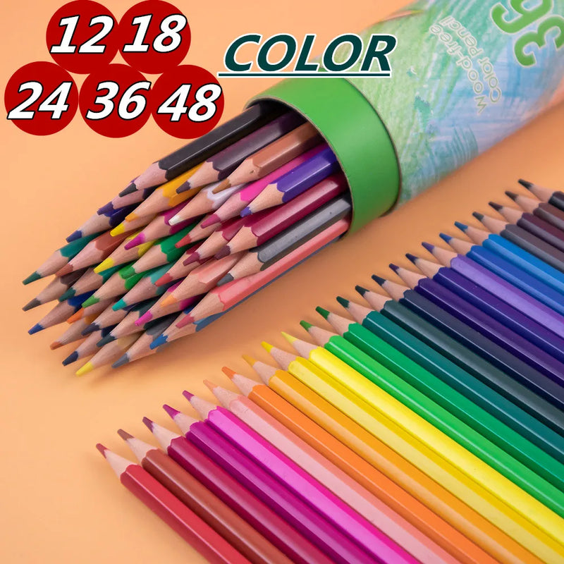 Pretty Barrel 48 Color Pencils Crayons Set for Kids Kawaii Stationery Drawing Colored Pencils for Children Painting Art Supplies