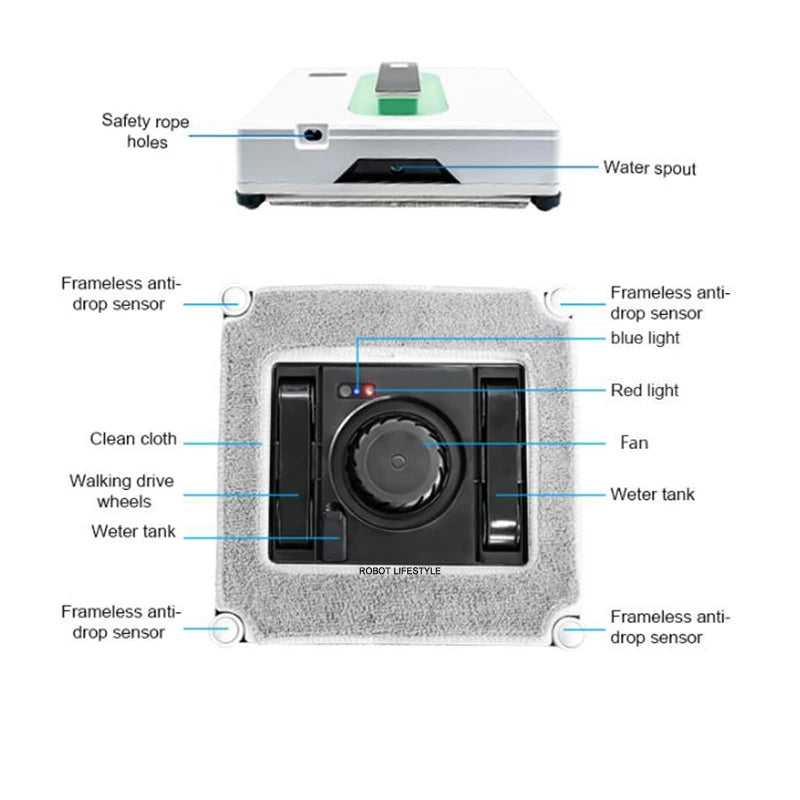 Electrical Window Cleaner Auto Spray Water 2 Tank App Remote Control Voice Assitance Glass Robot Washer Dry Wet Smart Home