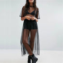 Perspective Bikini Mesh Sheer with Elastic Waist Beach Dress Ladies See Through Short Sleeve O-neck Swimwear Smock for Women