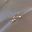 Round Wreath Bow Pearl Stud Earrings Elegant Trend Fashion Korean Women Jewelry Simple Pearl Stud Earrings Small Zircon Ear Clip