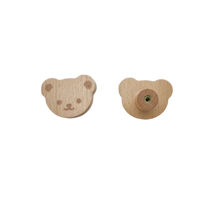 Children's Room Cartoon Wooden Handle Cabinet Door Solid Wood Handle Drawer Single Hole Teddy Bear Wooden Small Handle