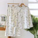 2025 Spring and Autumn New Women's Pajama Set 100% Cotton Crepe Long Sleeve Long Pants Two Piece Set Simple Home Clothes