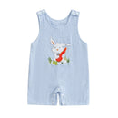 Easter Bunny Romper with Carrot Embroidery and Striped Truck Design Sleeveless Crew Neck Jumpsuit for Infant Spring Outfit