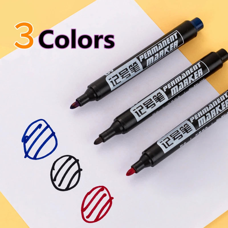 6Pcs/Set Permanent Marker Pen Fine Point Waterproof Ink Thin Nib Crude Nib Black Blue Red Ink 1.5mm Fine Color Marker Pens