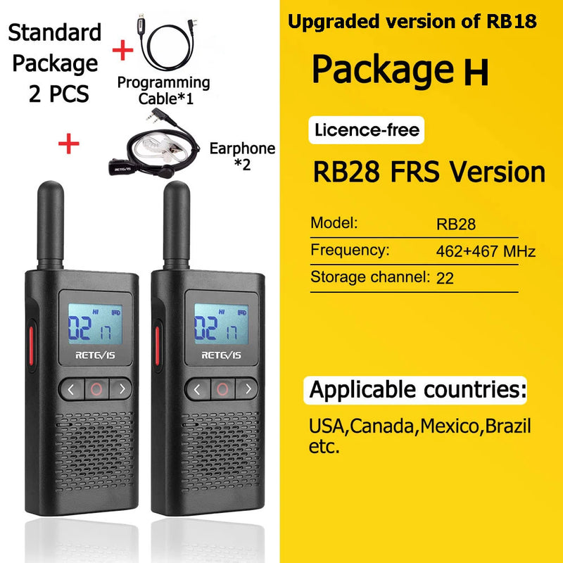Retevis RB628 Walkie Talkie Rechargeable 1500mAh Portable Two-way Radios Large LCD Screen Emergency For Hunting Camping(2 Pcs)