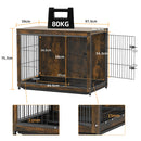 Large Elevated Dog Crate Wooden Dog Kennel Cage Pet House End Table with Double Door and Removable Tray Rustic Furniture Indoor