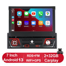 1 din Car Radio Android Carplay Auto Universal 7" IPS Retractable Screen gps Navigation 1 Din Android 13 Multimedia Video Player