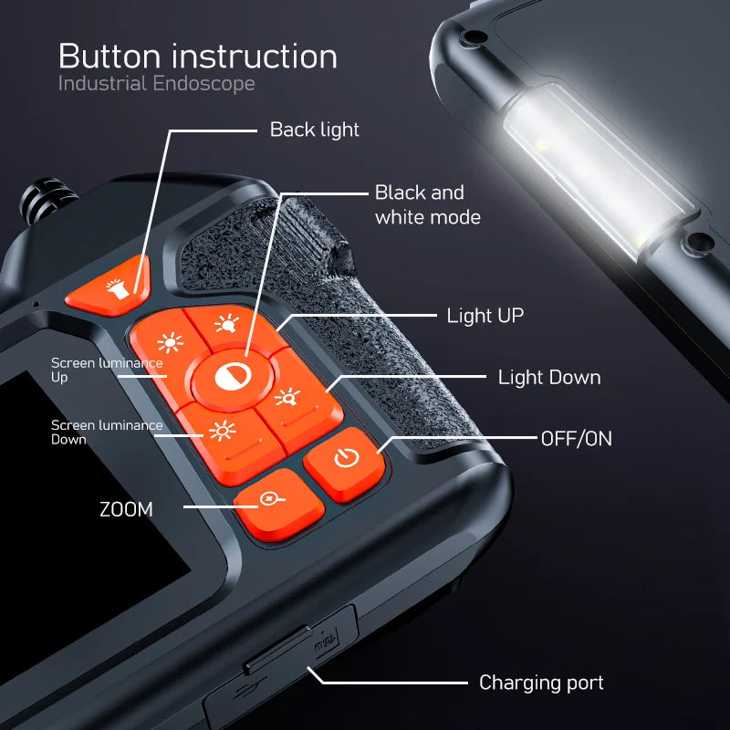 4.3" LCD Endoscope Camera with Light HD 1080P 5.5mm IP67 Waterproof Borescope Camera with 6 Adjustable LED Lights for Sewer Car