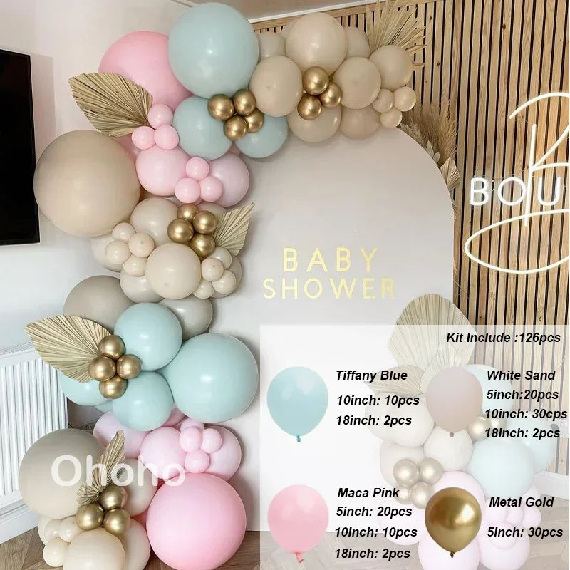 Beige Blue Balloons Garland Arch Kit Kids Boy One 1st Birthday Balloon Set Baby Shower Decoration Baptism Party Wedding