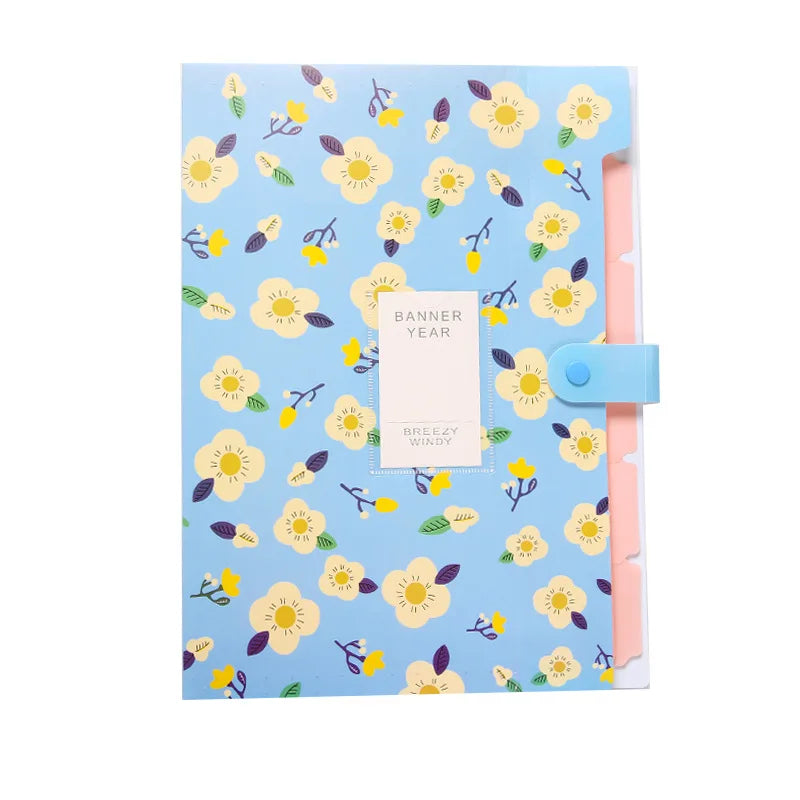 Kawai Floral File Folder 6 Layers Document Bag Cute File Organizer Bill Folder Storage Pouch Korean Stationery Office Supplies