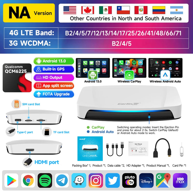 8+128G Carlinkit Tv Box Android 13 Wireless Carplay Car Box Mini Android Auto Wireless Adapter Qualcomm 8cores Fota Upgrade HDMI
