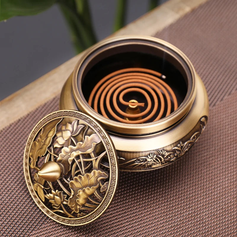 Brass copper incense burner indoor large tray incense thread incense burner tea ceremony Xuande stove decoration