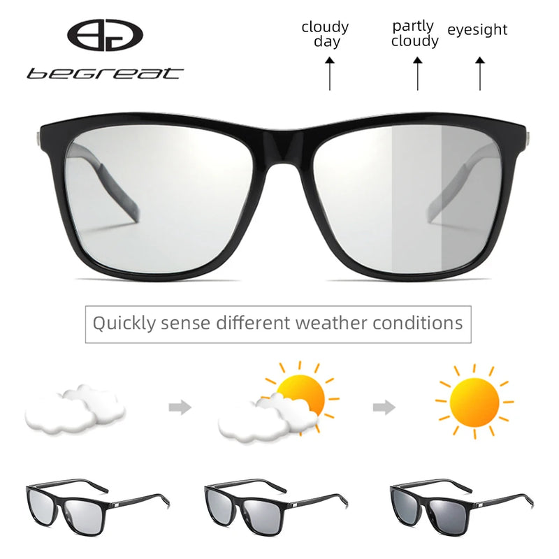 Begreat Photochromic Polarized Sunglasses Men Square Classic Men Chameleon Glasses Male Sun Glasses Driving Eyewear