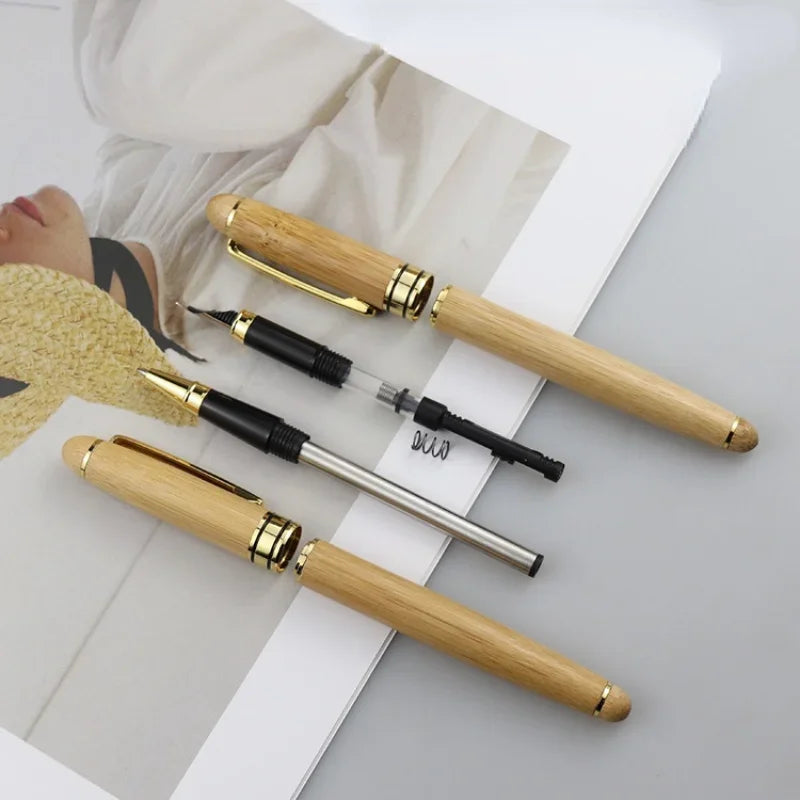 Bamboo Box Pens Nature Bamboo Wood Fountain Pen with Storage Case Calligraphy Writing Supplies Stationery Office School Supplies