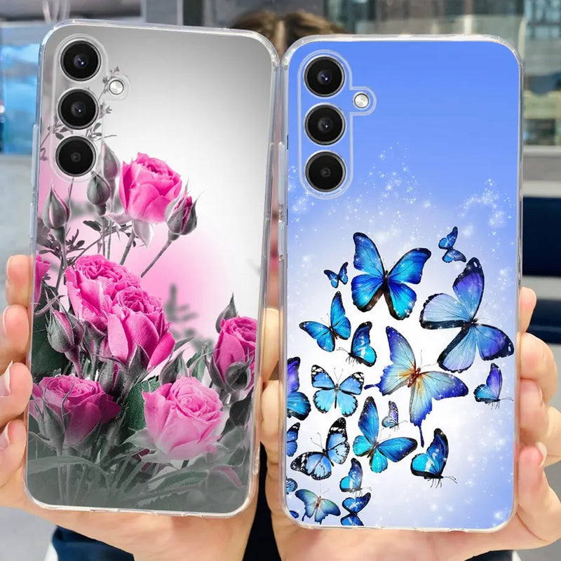 For Samsung A54 5G SM-A546B Phone Case Back Cover Butterfly Panther Pattern Samsung Galaxy A54 A 54 Bumper Soft Clear Capa Etui
