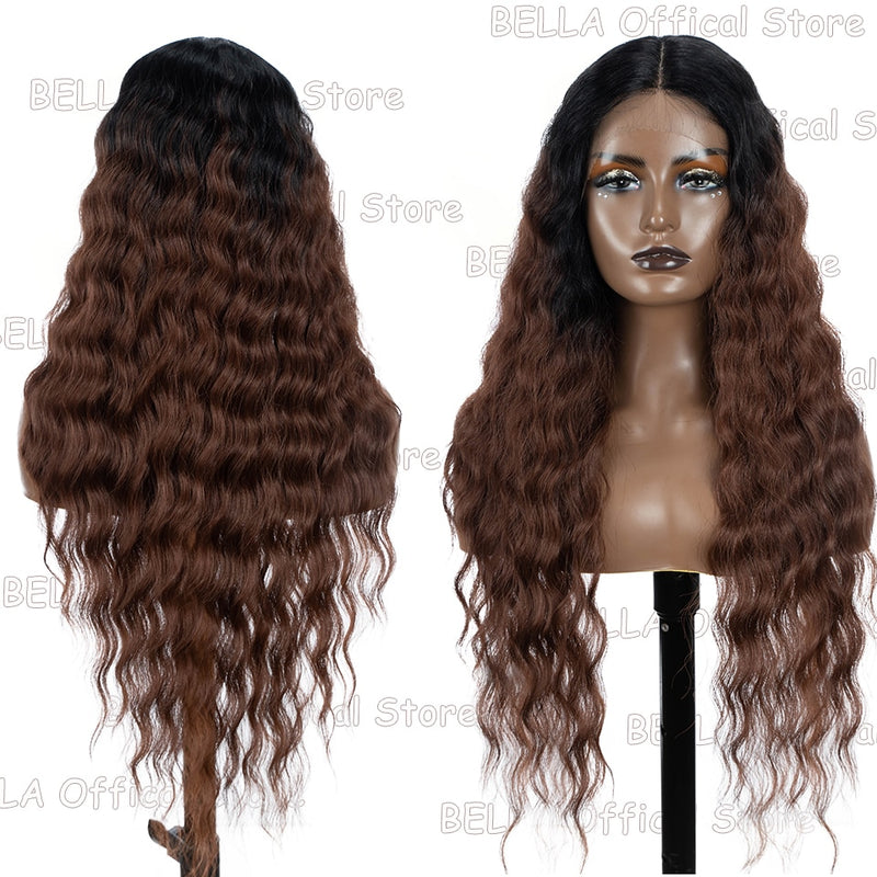 BELLA Lace Wigs Synthetic Deep Wave Curly Synthetic Lace Front Wig Blonde Wig Pink 30 Inch Hair Wigs For Black Women Cosplay