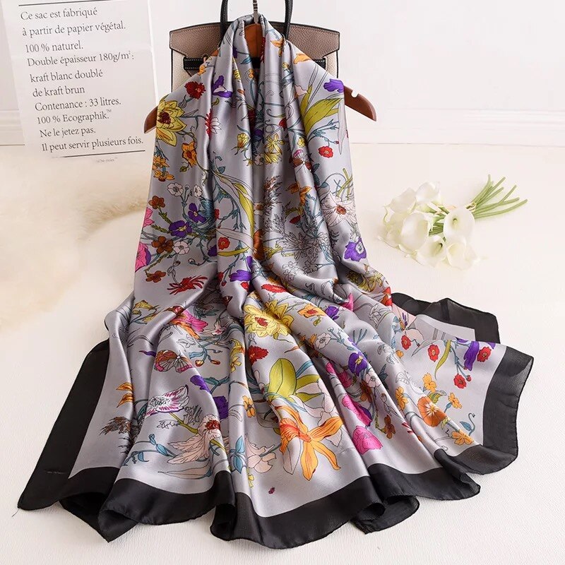 180*90cm Luxury Brand Spring Autumn New Silk Scarf Women Shawl Fashion Soft Poncho Chiffon Hijab Foulard Muffler Bandanna Pareo