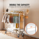 SucceBuy Clothing Garment Rack Heavy Duty Clothes Rack Adjustable Length Clothes Rack w/ Bottom Shelf & Wheels for Laundry Room