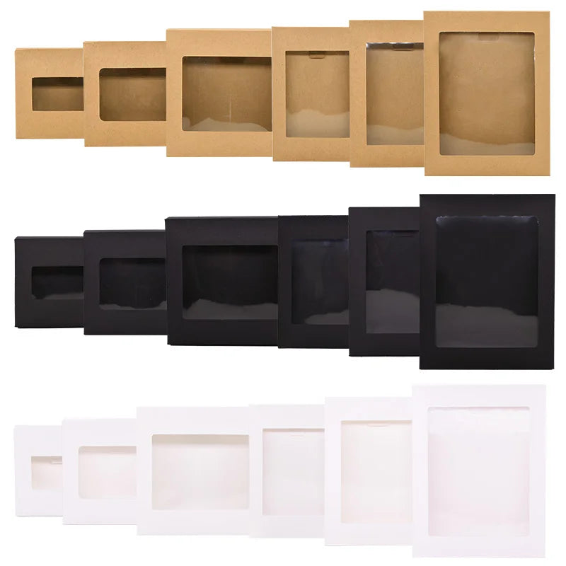 6Pcs Black/White Kraft Paper DIY Gift Box With Window Wedding Birthday Party Decoration Cake Packaging Box Event Party Gift Case