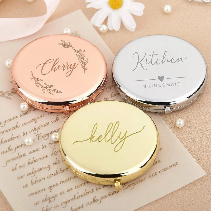 Personalized 7CM Pocket Makeup Mirror Engraved Round Metal Compact Mirrors Hen Night Party Bridesmaid Gift Rose Gold/Gold Mirror