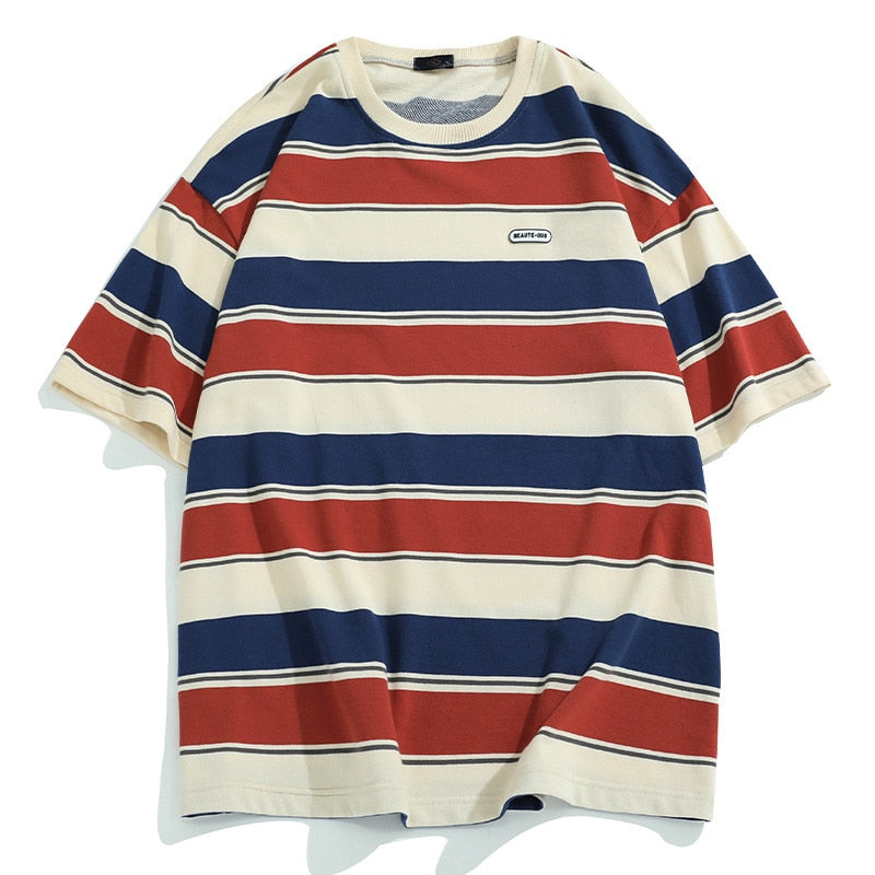 Main Striped Couples T-shirts For Men And Women In The Summer Of 2022 New Loose Contrast Color Short Sleeve Best Seller