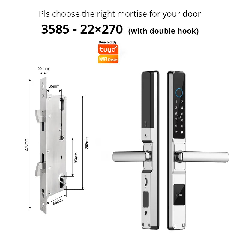 Tuya WiFi Smart Aluminum Door Lock Waterproof Fingerprint APP Password RFID Card Digital Electronic Glass Sliding Door Lock