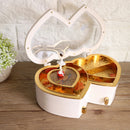 Ballet Dancer Music Box Double Heart Shaped Jewelry Storage Case Ballerina Musical Box Gift For Girls