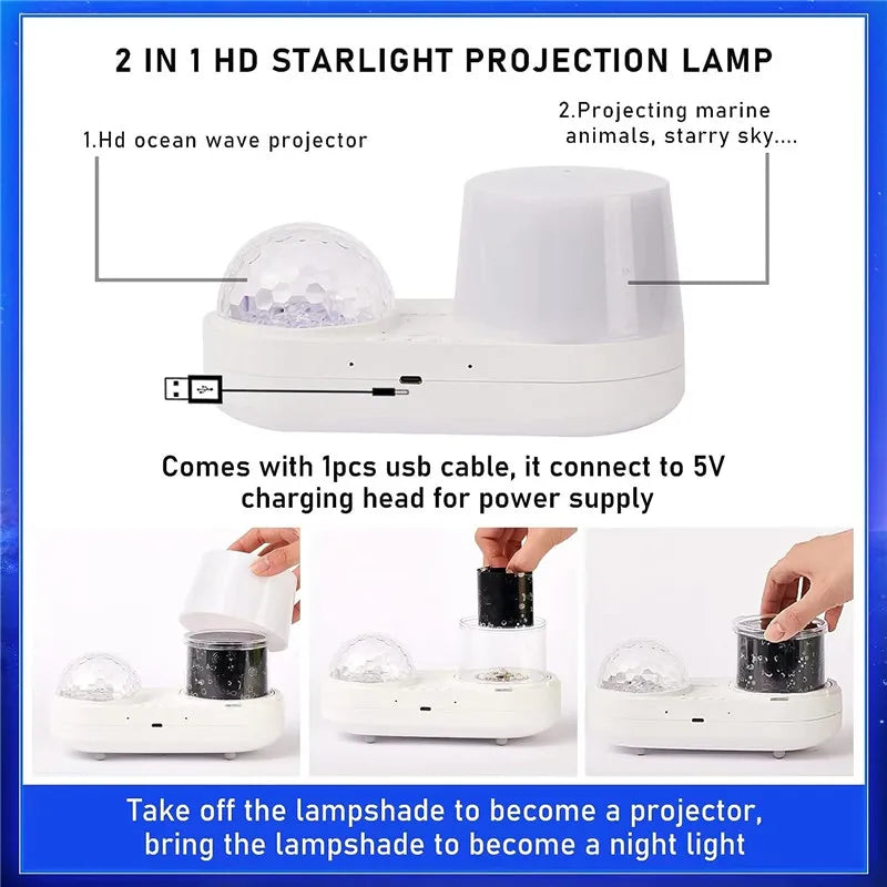 Ocean Starry Projector Small Night Light Constellation Galactic Nebula Projection Lamp 360 Degree Rotation for Children's Gift