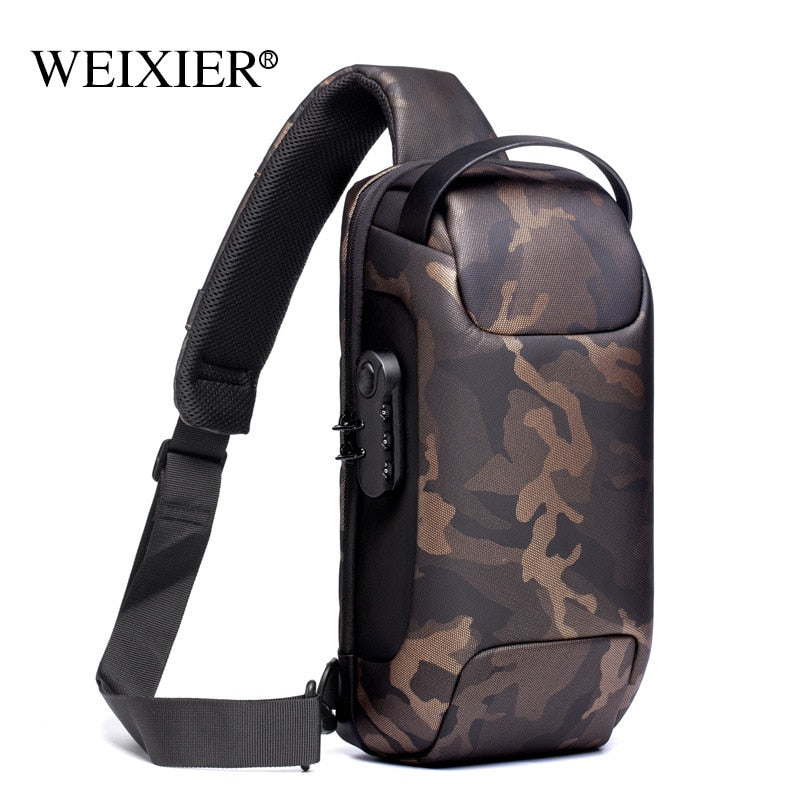 WEIXIER Shoulder Bag for Men Waterproof USB Man Crossbody Bag Anti-Theft Short Travel Messenger Sling Fashion Designer Chest Bag