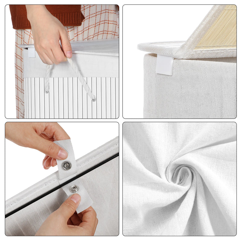 SONGMICS - Laundry Basket with Lid - Bamboo Laundry Basket with 2 Sorting Compartments, Removable Bag, Cotton Handles