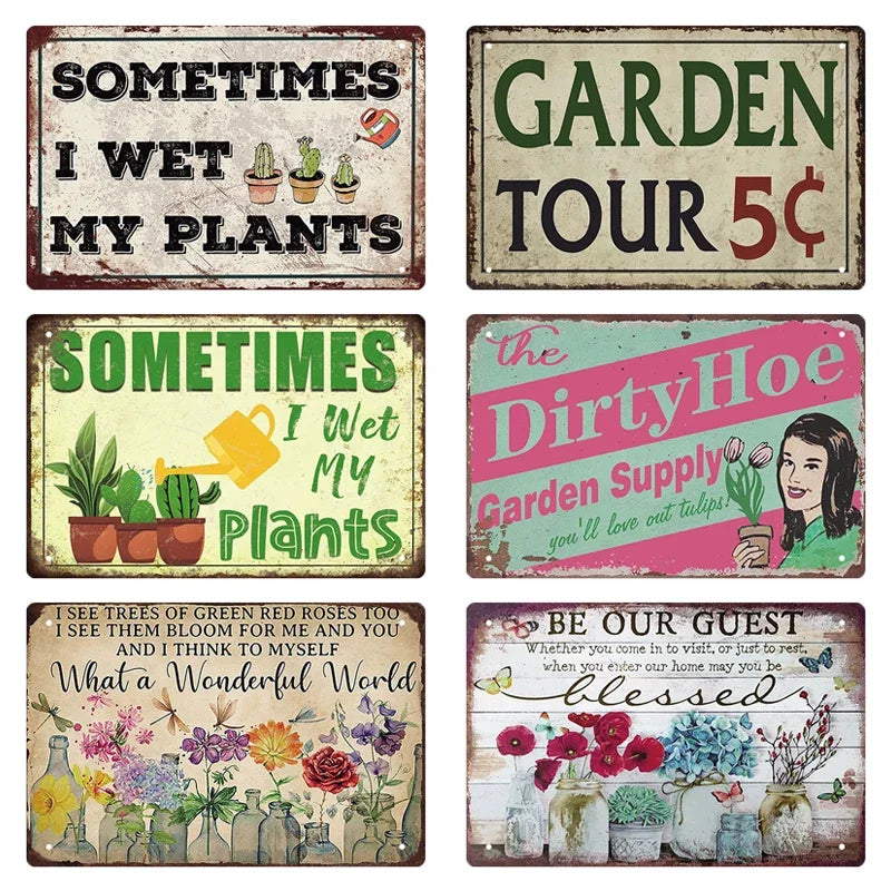 Tin Sign Garden Hoeing Aint Easy Flower Plant Sign Decor Funny Slogans Born with Plants Retro Look Metal Poster FarmhouseSign