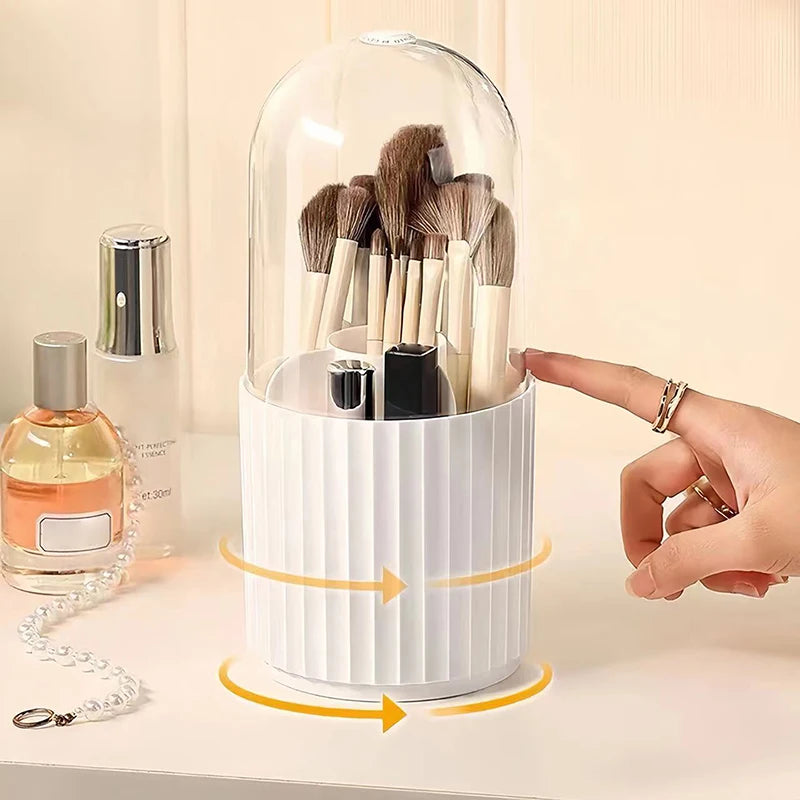 360° Rotating Makeup Brushes Holder With Lid Lipstick Organizer Cosmetic Storage Make Up Tools Box Jewelry Pencil Case Container