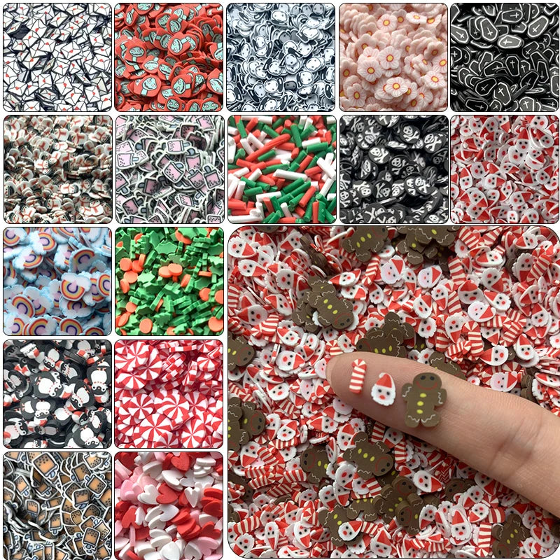 20g Mini Polymer Clay Embellishments Halloween Skull Christmas Candy Cane Mixed Pattern DIY Holiday Crafting Shaker Sprinkles