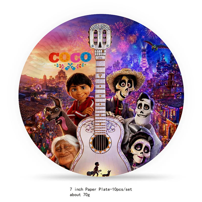 Coco Theme Paper Cup Bag Plate Tablecloth Straw Blowout Balloon Banner Cake Topper Card Show Party Decoration Supply Favor Gift