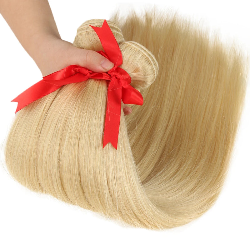 Sleek Straight Human Hair Bundles 613 Blonde Brazilian Straight Human Hair Weave Bundles Single Bundles  Remy Hair Extensions