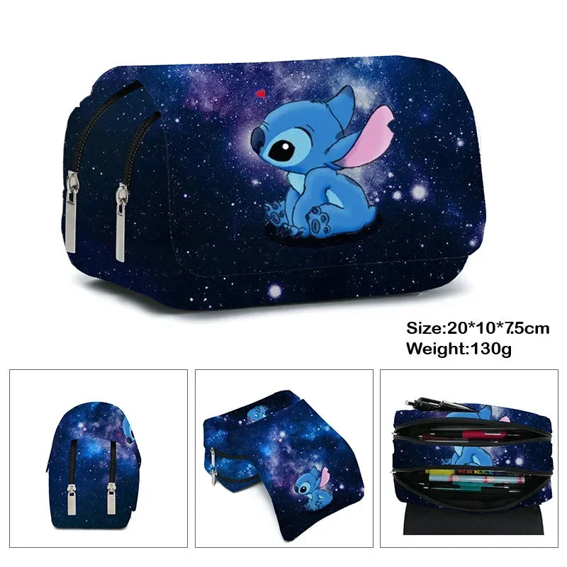 HOT Stitch Fully Printed Flap Pen Bag Stationery Box Pencil Case Primary and Secondary Anime Kawaii Cartoon School Bag Mochila