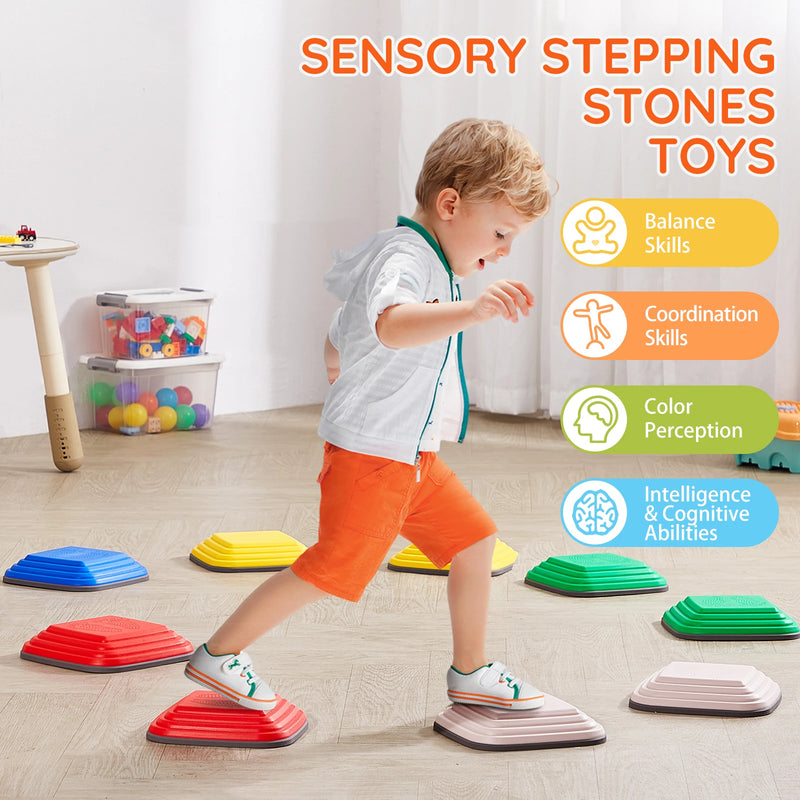 SucceBuy 10PCS Children's Balance Training Stepping Stones Toddlers Sensory Assisted Coordination Game for Kids Sport Toys Gifts