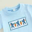Adorable Infant Easter Outfit with Bunny and Carrot Embroidery Short Sleeve Tee and Plaid Shorts Set for Boys