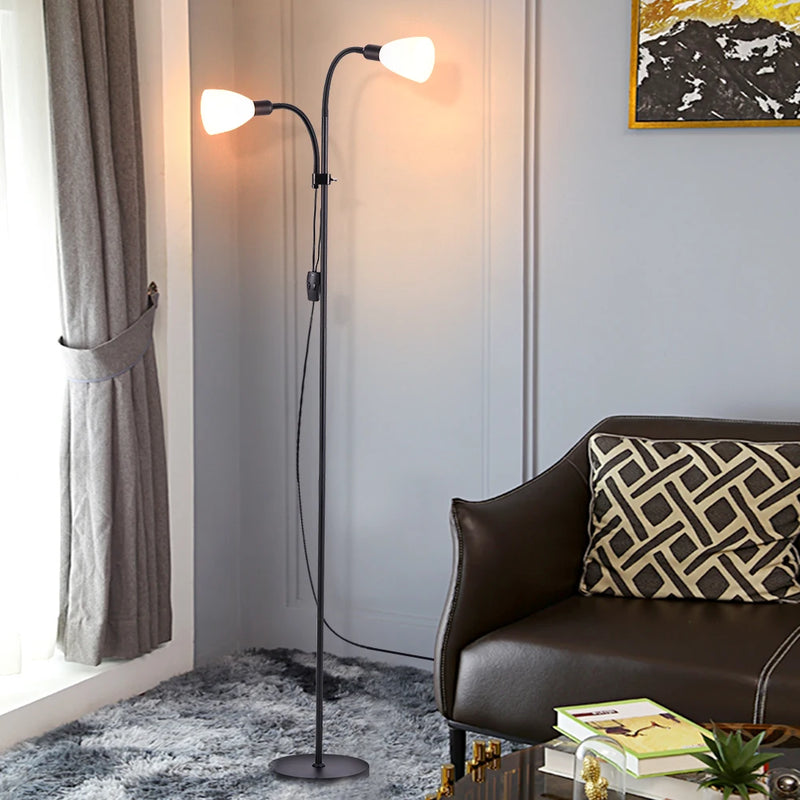 Adjustable Standing Double Headed Floor Lamp, Black