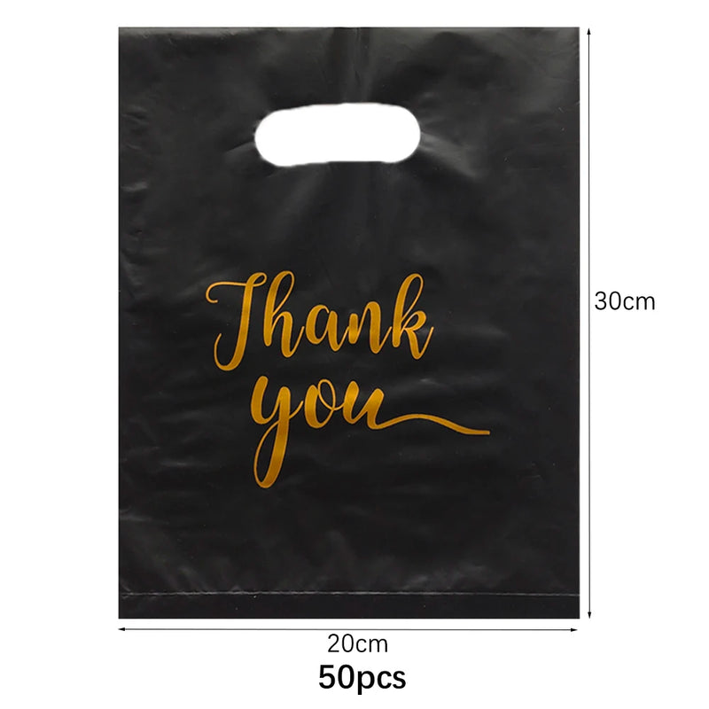 100/50/10Pcs Thank You Gift Bags Wedding Birthday Guest Gift Wrap Plastic Shop Bags Small Business Candy Pastry Store Packaging