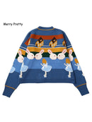 Merry Pretty Women Thick Warm Sweaters Embroidery Student Jumper Knitted Pullovers Female Drop Shoulder Sweet Funny Sweater