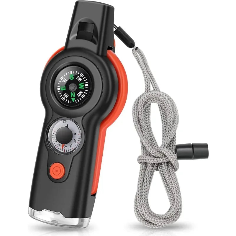 7in1 Emergency Survival Function Whistle Outdoor Multifunctional Survival Whistle with Lanyard Compass Flashlight Camping Hike