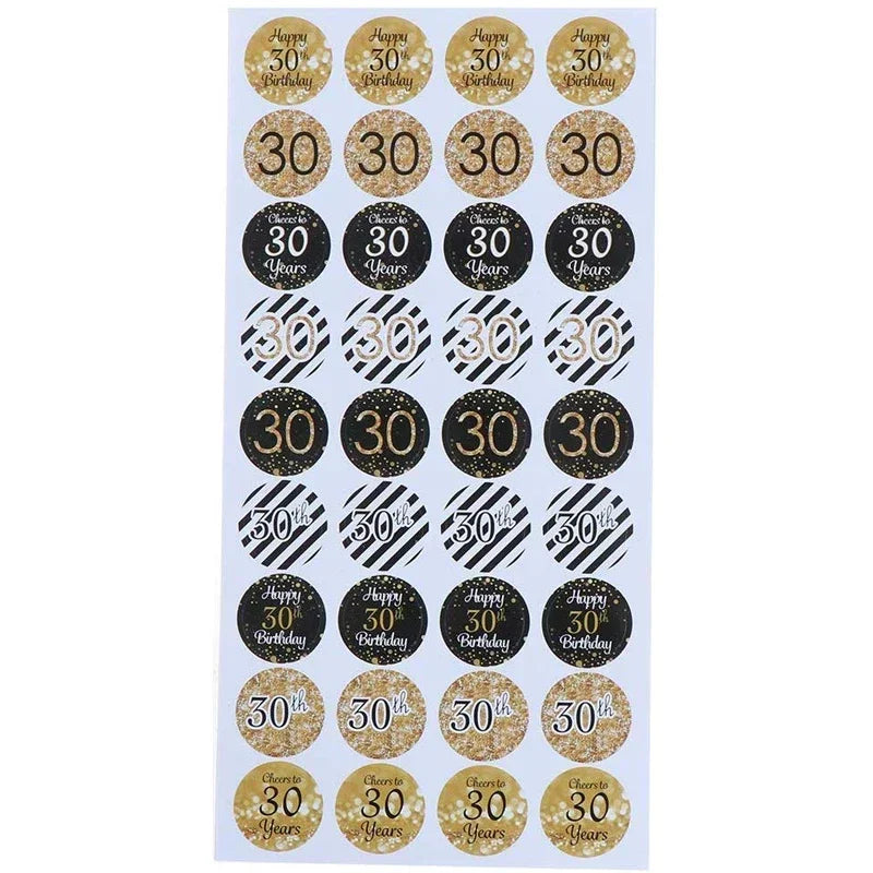 216pcs 30th Happy Birthday Paper Seal Stickers Cheers to 40 50 60 70 80 Years Old Party Gift Stickers Baby Shower Party Supplies